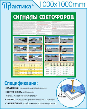 С39 Стенд сигналы светофоров (1000х1000х3 мм, прямая печать на пластик) - Стенды - Стенды по безопасности дорожного движения - магазин "Охрана труда и Техника безопасности"