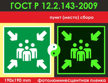 E21 пункт (место) сбора (фотолюминесцентная пленкаГОСТ 34428-2018,  200х200 мм) - Знаки безопасности - Фотолюминесцентные знаки - магазин "Охрана труда и Техника безопасности"